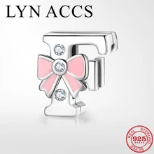 925 пробы, серебряные, розовые, с бантом, буквы F, Клипсы из бисера с фианитами, подходят к оригинальному отражателю, браслет, зажим, Шарм для изготовления ювелирных изделий