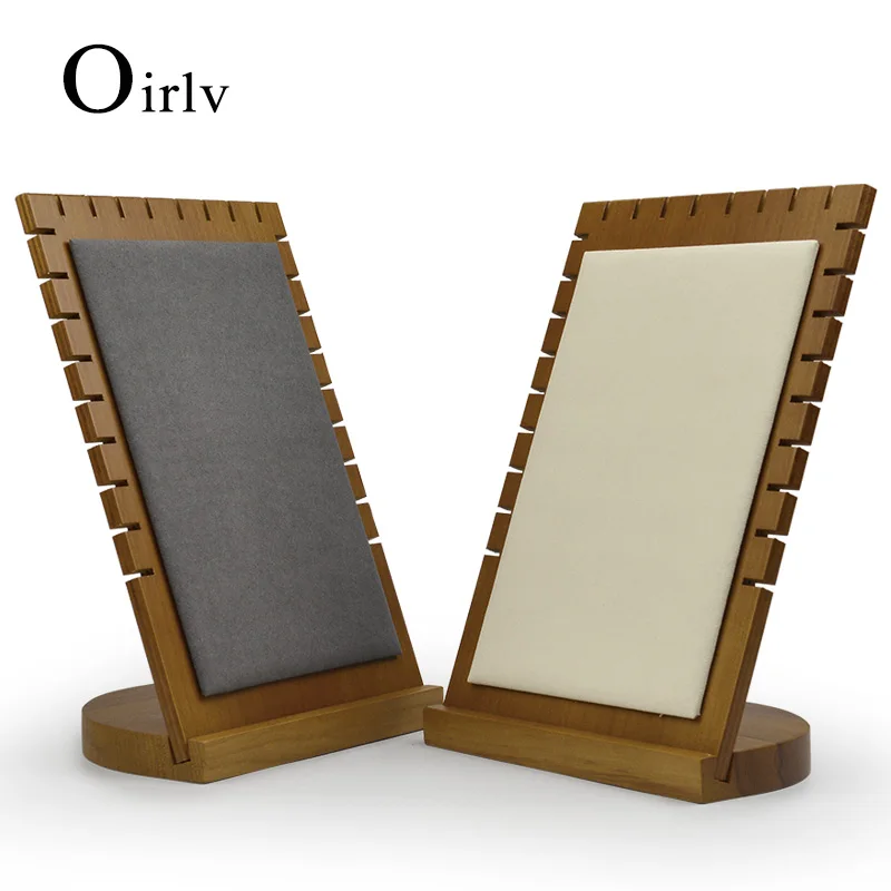  Oirlv Solid Wood Beige/Dark Gray Necklace Display Stand Pendant Display Holder with Microfiber Jewe