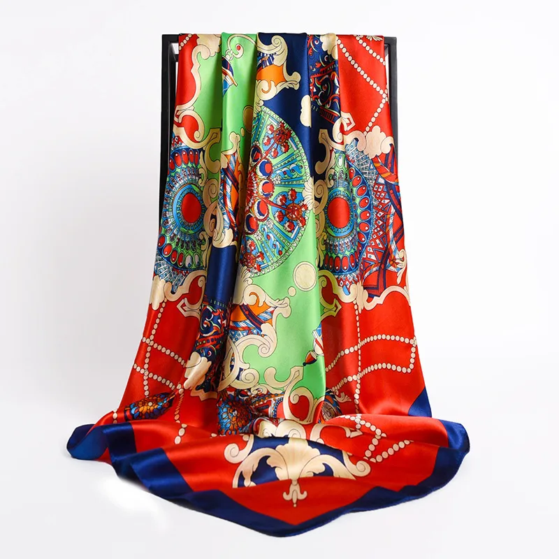 Print Silk Shawl Foulard Satin Hijab Square Scarf For Women Retro Hair Bands Neckerchief Female Head Wraps Headband Bandana 2021 |