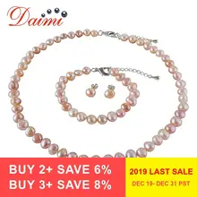 DAIMI 8-9 мм Ювелирные изделия из жемчуга в стиле барокко наборы из стерлингового серебра 925 пробы с жемчугом ожерелье/серьги/браслет для женщин