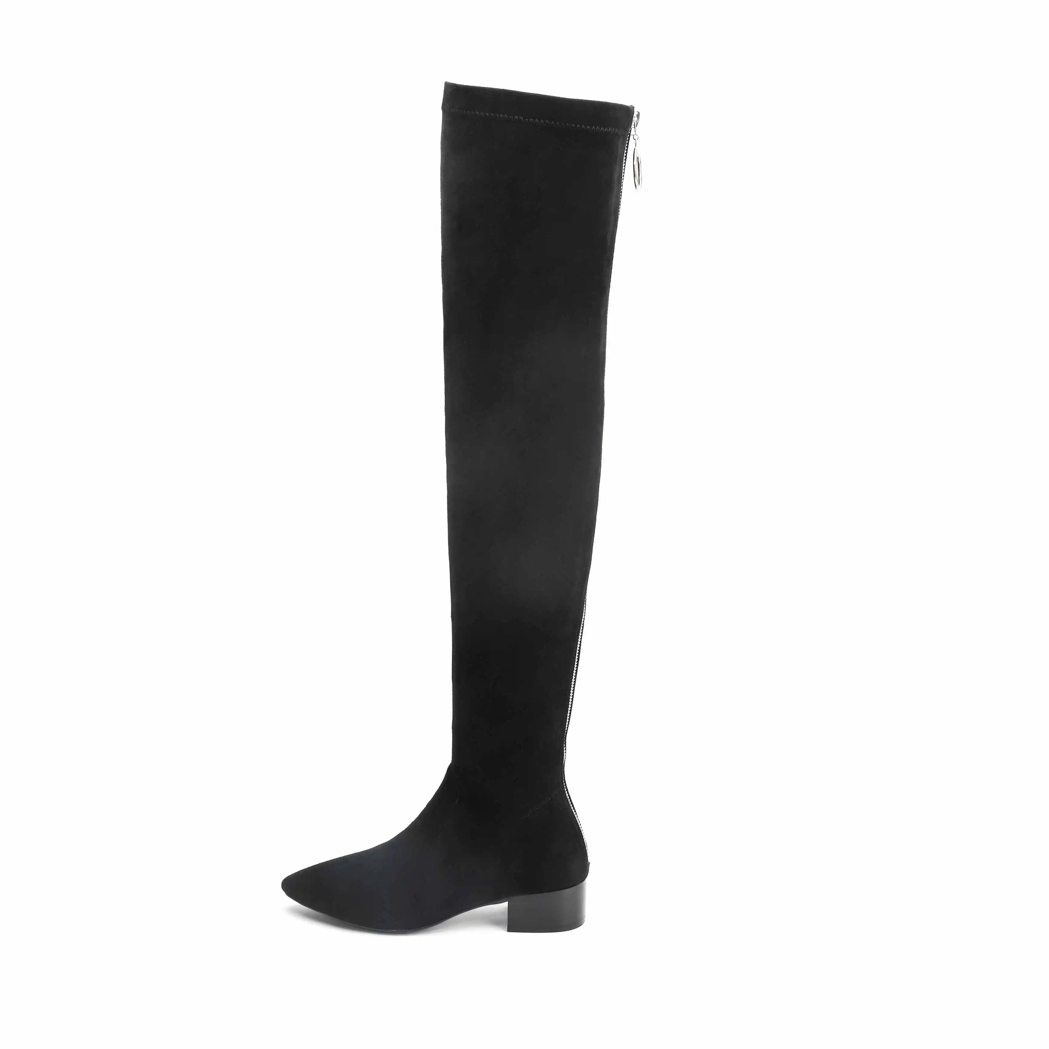 black sheep suede Krazing pot/уличная мода; эластичные сапоги из коровьей кожи с острым носком на среднем каблуке; теплые женские сапоги до бедра на молнии в рок-стиле; L75 - Цвет: black sheep suede