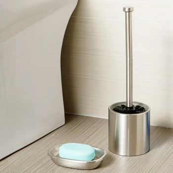 

Straight Stainless Steel Toilet Brush with a Little Soap Dish Soap Box Set