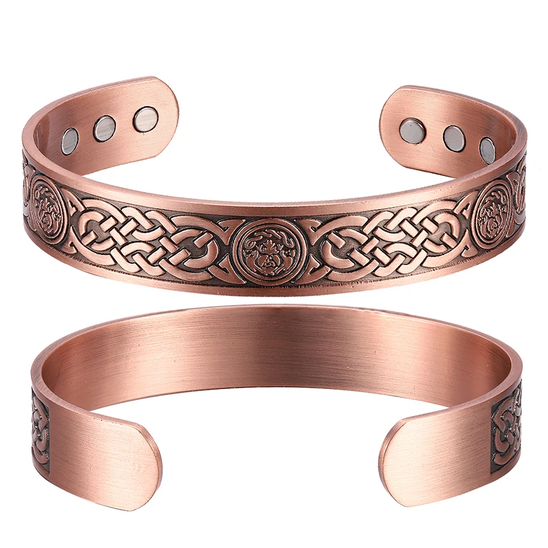Oktrendy Pure Red Copper Bracelet Wide Magnetic Cuff Health Energy Bracelet Adjustable Open Cuff Copper Bangles for Women Men