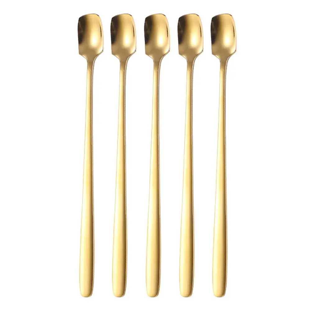

5PCS Stainless Steel Mixing Stirring Spoon Ice Cream Dessert Coffee Spoon With Long Handle