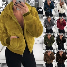 Пальто Женская куртка Верхняя одежда с капюшоном новое пальто из искусственного меха приталенное пальто с высокой талией зимнее однотонное теплое плюшевое пальто