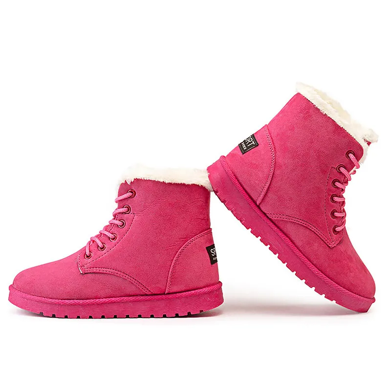 Зимние ботинки; женская обувь; женские теплые замшевые зимние ботинки на меху с плюшевой стелькой; женские зимние ботильоны на шнуровке; женская обувь - Цвет: Pink