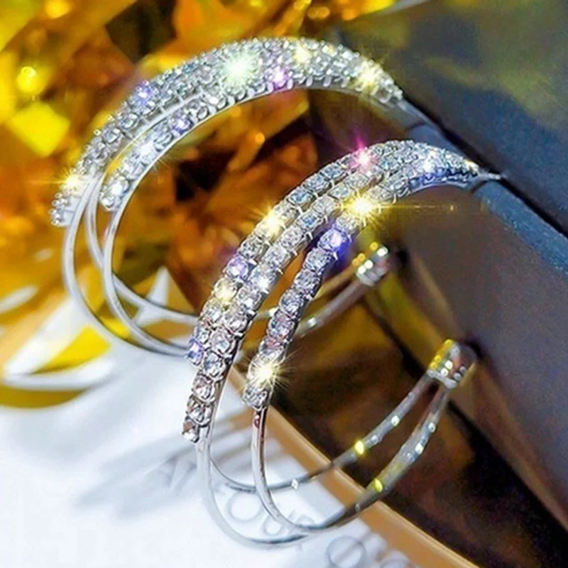 Мода большие круглые серьги многослойные, круглые серьги-кольца для Для женщин блестящие золотые блестки Цвет Стразы Серьги Свадебная вечеринка ювелирные изделия
