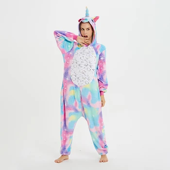

кигуруми 2019 New Winter Flannel Onesies For Adults Cute Animal Anime Unicorn Pyjamas Set Women Men Sleepwear Overalls