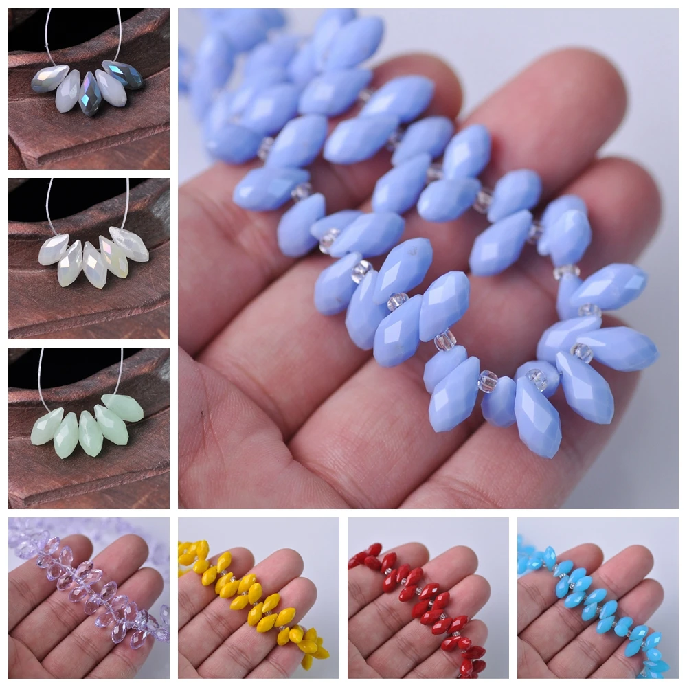 10pcs Teardrop Faceted Pendant Glass Crystal Beads Findings 10x20mm 40 Colors 