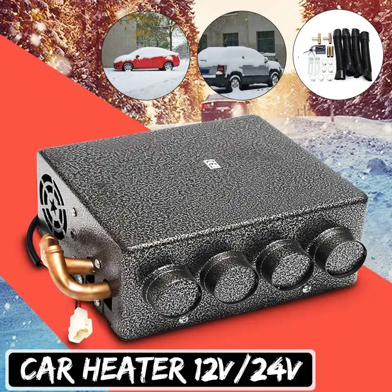 

New 12/24V 4 Ports Car Automobile heater Copper Underdash Universal Double Compact Heater Heat + Speed Switch