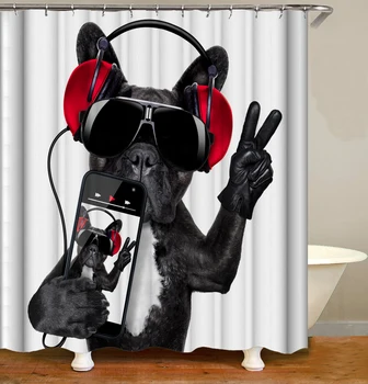 

Cute Personality Dog 3D Fabric Shower Curtains Funny Selfie Dogs Bathroom Curtain Polyester Bath Screen Home Decor With Hooks