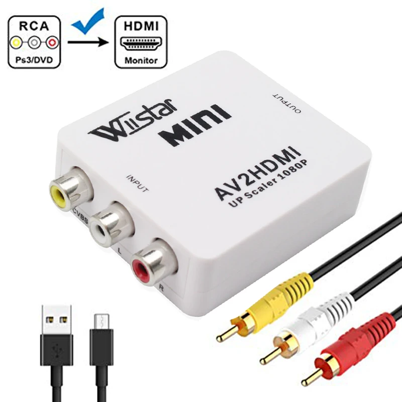 RCA преобразователь аудиосигнала HDMI 1080P RCA композитный видеосигнал AV в HDMI адаптер Поддержка система цветного телевидения PAL/NTSC в комплекте 3RCA композитный кабель