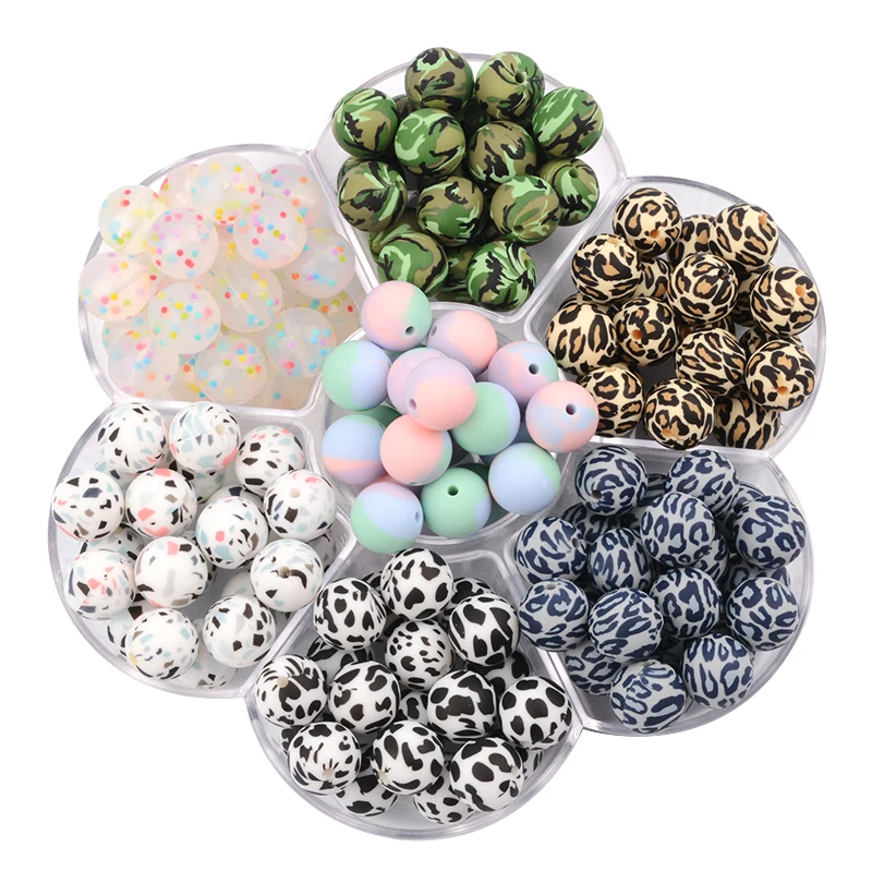 Floral and Leopard Print Silicone Bead Set