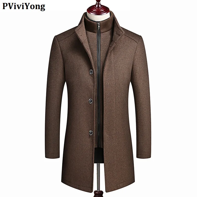 PViviYong Новое поступление зимнее толстое шерстяное пальто для мужчин, куртки с двойным воротником, Мужская парка, большие размеры M-4XL 1853 - Цвет: Хаки