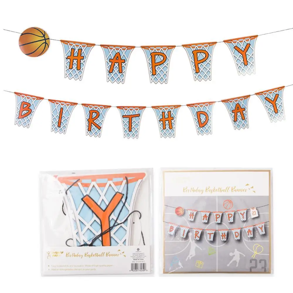 

Basketball Theme Happy Birthday Banner Sports Party Basketball Hoop Team Game Kids Baby Boy Birthday Party Decorations