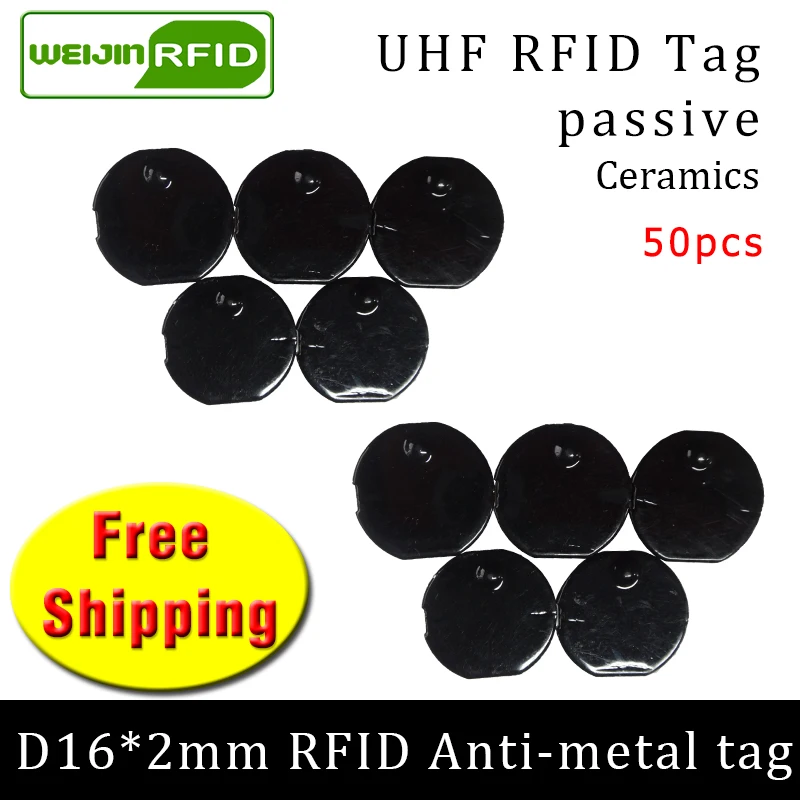 

UHF RFID anti-metal tag 915mzh 868mhz Alien H3 50pcs free shipping tools management D16mm*2mm small smart card passive RFID tags