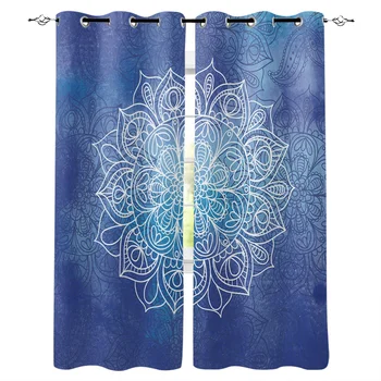 

Multi-size Blue Watercolor Background Mandala Pattern Window Curtains Polyester Fabric Living Room Curtain Home Decor