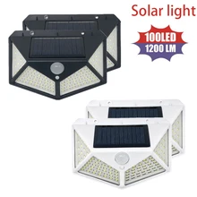 Applique murale solaire à 100 LED avec capteur de mouvement, imperméable, 3 modes d'éclairage, luminaire décoratif d'extérieur, idéal pour un jardin ou une rue