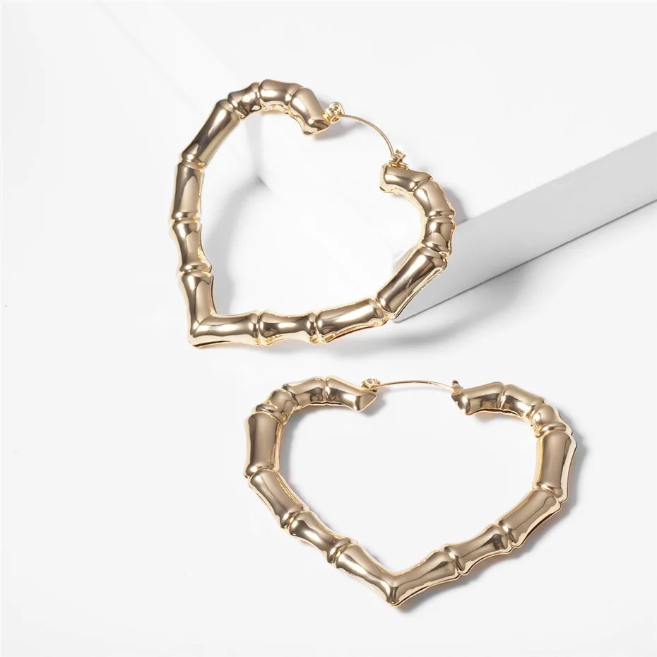 IngeSight. Z панковские геометрические Love Heart Бамбук Серьги-кольца массивные золотые металлические серьги для женщин ювелирные изделия Oorbellen Вечерние