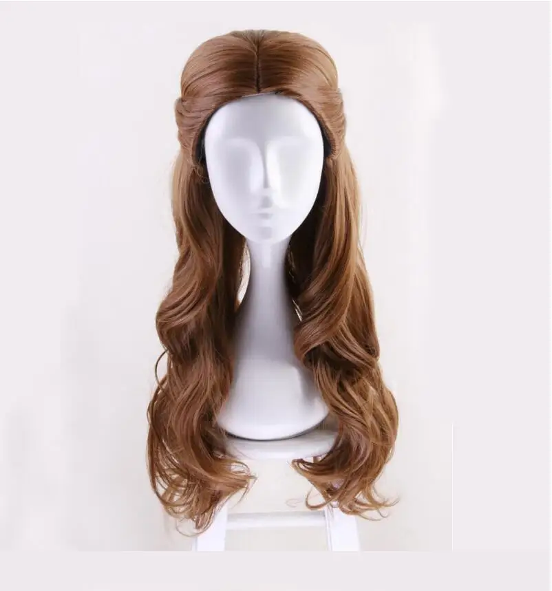 

Movie Beauty and the Beast Princess Belle Cosplay Wig Brown Long Wavy Synthetic Hair Wigs + Wig Cap