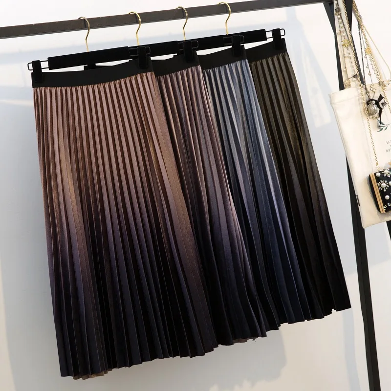 

Spring And Autumn Large Size Plus-sized Womenswear Size Skirt Loose-Fit Slimming Pleated Skirt Elastic Waist Big Hemline Mid-len