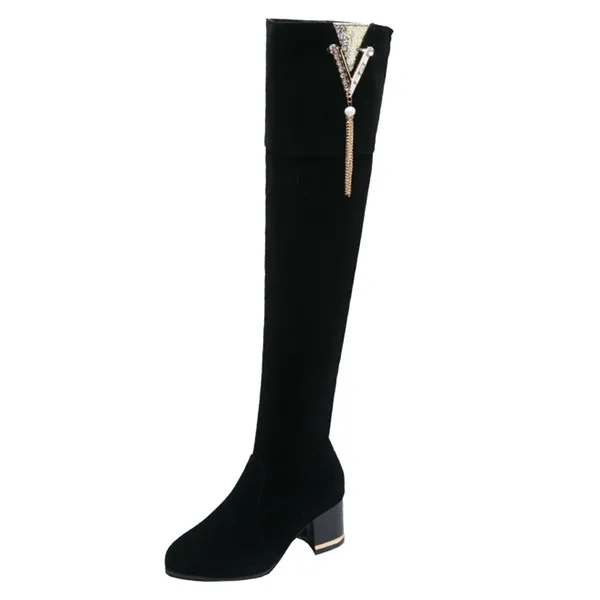 Женская зимняя обувь; Замшевые Зимние Сапоги выше колена на квадратном каблуке; botas altas mujer sobre rodilla Buty Damskie