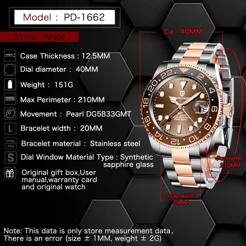 40mm Luxury Men Mechanical Wristwatch Stainless Steel GMT Watch Sapphire Glass Men Watches Reloj Hombre mechanical watch