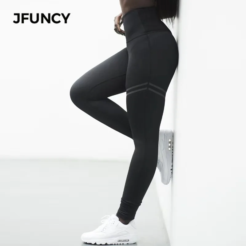 JFUNCY эластичные тонкие леггинсы для фитнеса, женские леггинсы для спортзала с эффектом пуш-ап, бега, тренировки, черные, синие, размера плюс, с принтом, лоскутные брюки