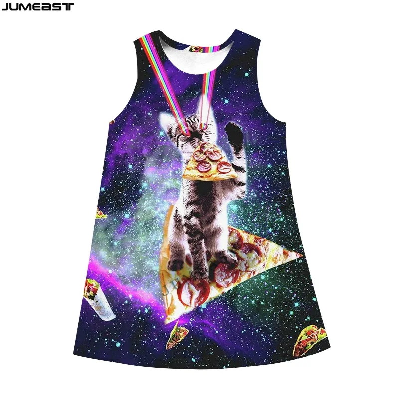 

Jumeast Women 3D Dresses Cat Eating Pizza Oversized Male Female Streetwear Summer Fashion Sleeveless Dress Suspender Nightdress