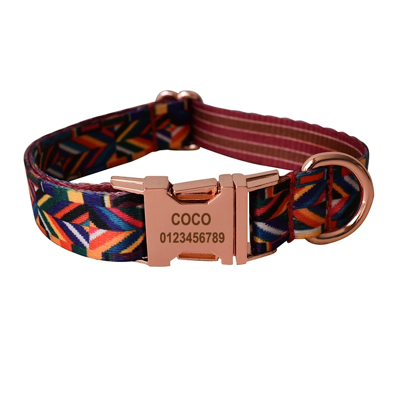 Ethnic style dog collar and leash set for Small Medium Large Dogs Custom Engraved Nameplate Pet Supplies custom dog leash 