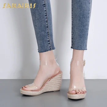 

Sarairis Fashion New Design Dropship Wedge High Heels Summer Sandals Women Shoes Platform Buckle Strap PVC Shoes Woman Sandals