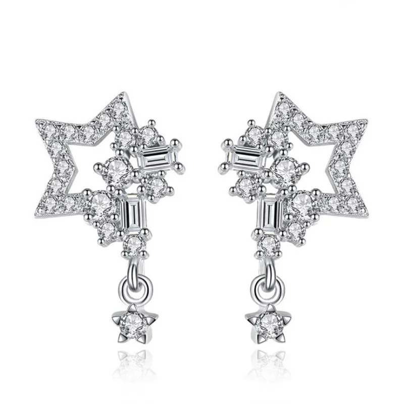 Real 925 Sterling Silver Fashion Sweet Star Stud Earrings For Women Children Party Jewelry NY141 | Украшения и аксессуары