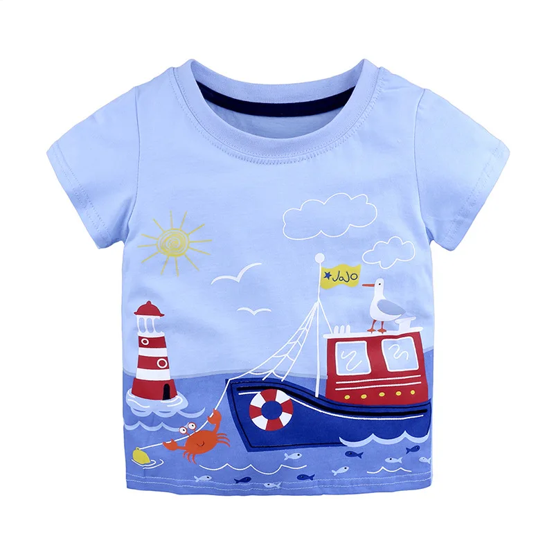 Хлопковая футболка для мальчиков; Новая летняя футболка с короткими рукавами и принтом животных из мультфильмов для детей; футболка для мальчиков; топы для девочек - Цвет: 7803