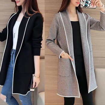 

2 Colors Autumn Winter Women Cardigan Overcoat Loose Outwear Long Sleeve Elegant Windbreaker Slim Overcoats