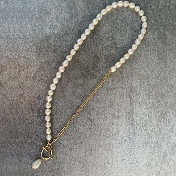

Gothic New Real Pearl Pendant Necklace Freshwater Pearl Stainless Steel Durable Gold Color Chain Stylish Necklace Women Jewelry