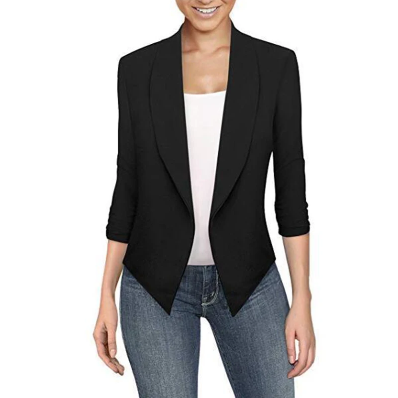 

Women Tops Ladies Coat Cardigan Office Outwear Lapel Collar Open Front Long-sleeved Solid Color Slim Fit