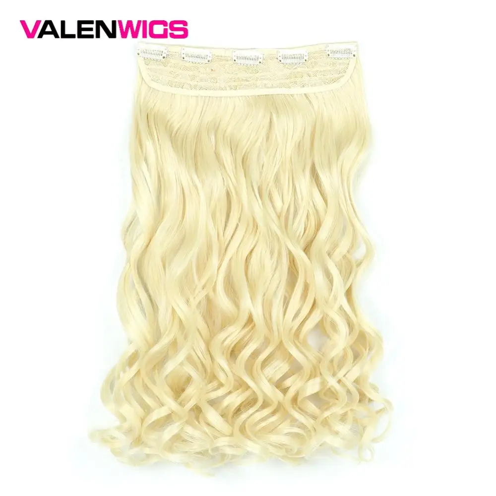 Valenwigs чистый натуральный цвет Женские синтетические термостойкие парики 5 зажимов в одной части длинные волнистые клипсы на наращивание волос