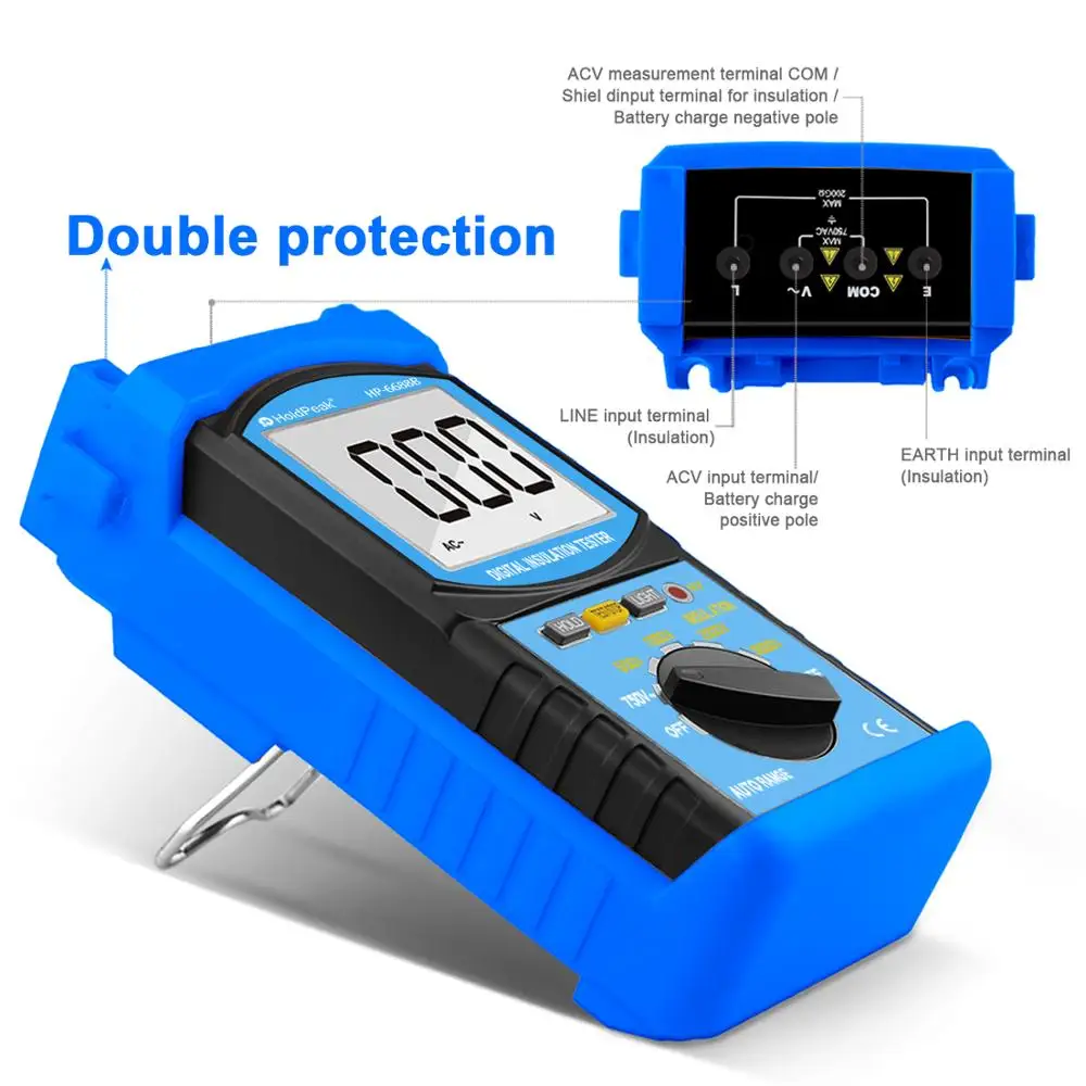 Voltage Tester Resistance Tester HoldPeak-Digital Insulation Resistance Tester Professional Voltage Measuring Instrument Auto Range Portable HP-6688B 5000V