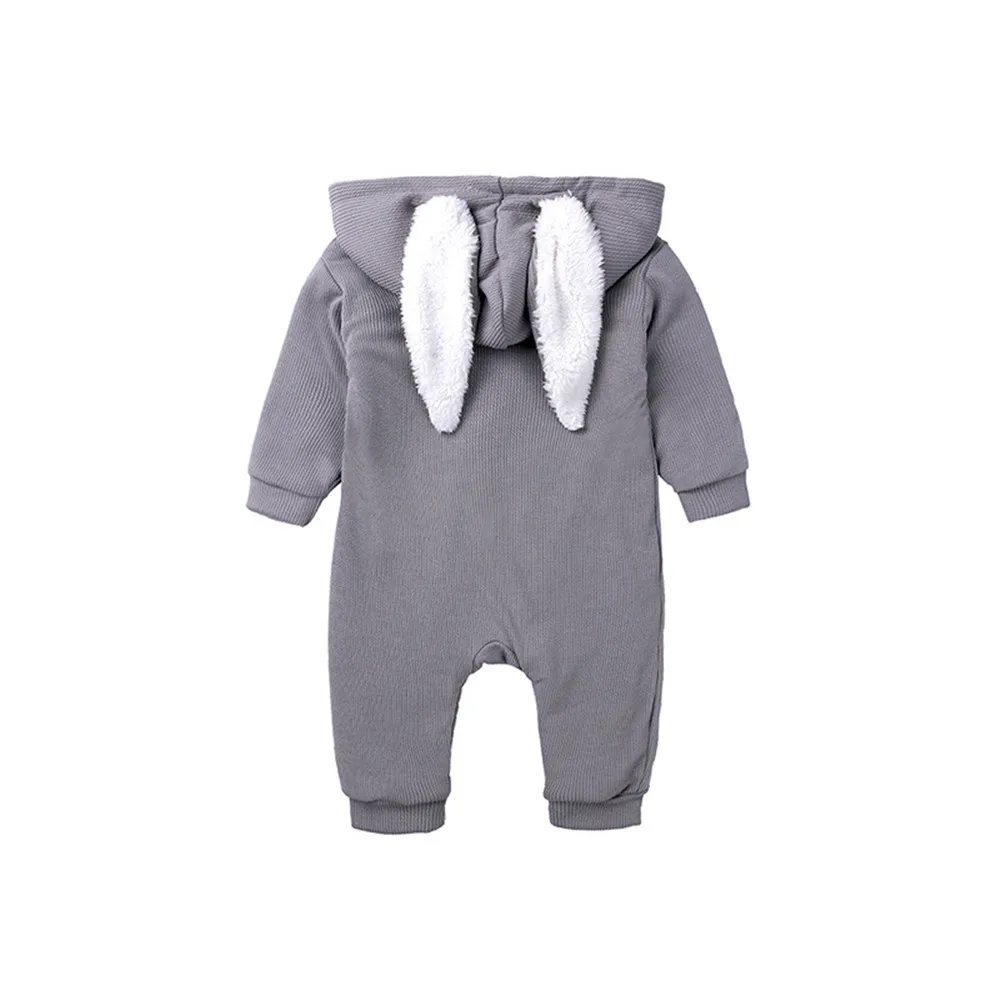 Winter Baby Rompers Boy Jumpsuits Thicker plus velvet Hooded Rabit Ear One-pieces For Girls