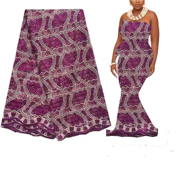 

LadyQ Magenta African Cord Lace Fabric High Quality French Lace Fabric Handmade Embroidery Polyester for Wedding Sewing 2020