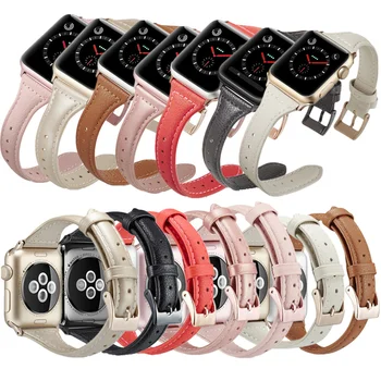 

Luxury Genuine Leather Slim Strap for Apple Watch Band Series 5 4 3 2 1 Thin Waist Style Bracelet Buckle 40mm 44mm 42mm 38mm