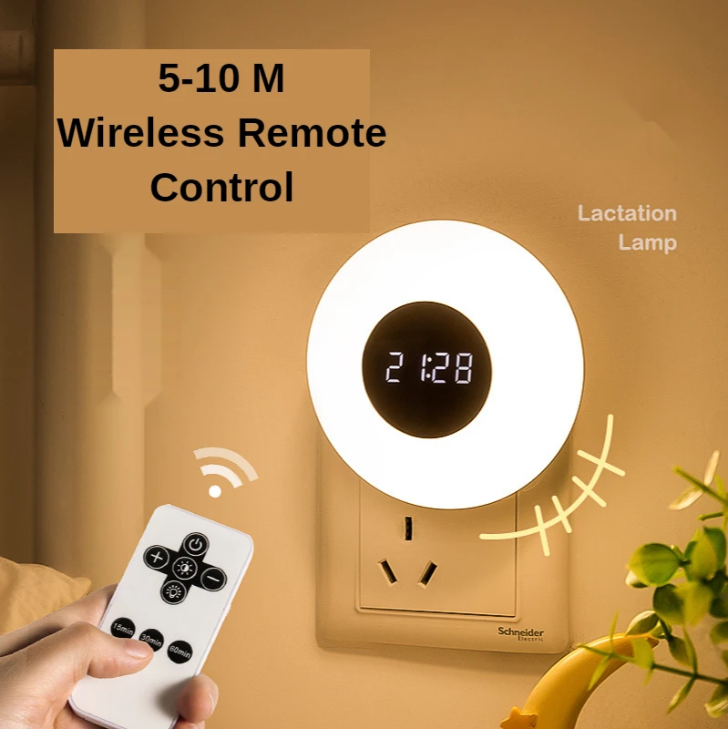 

Remote Control Led Night Light Bedroom Bedside Children's Baby Feeding Dormitory Night Socket with Time Wall Light Plug In