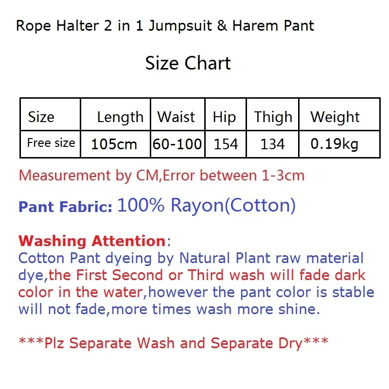 JUMPSUIT HAREM PANT SIZE CHART