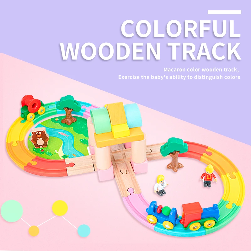 

Wooden Train Track with Scene Track Wooden Railway Track Building Block Train Track Set Educational Toys Children's Toys Gifts