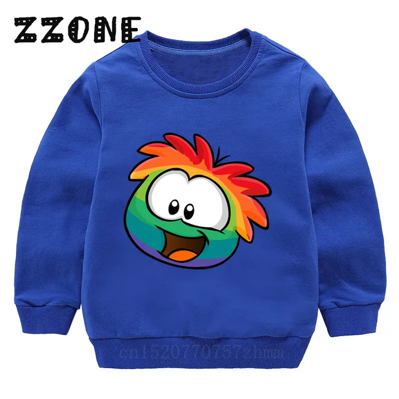 Дети KC22 Клуб Пингвин Радуга Puffle мультфильм толстовки детские толстовки пуловер топы для девочек и мальчиков осенняя одежда KYT5256