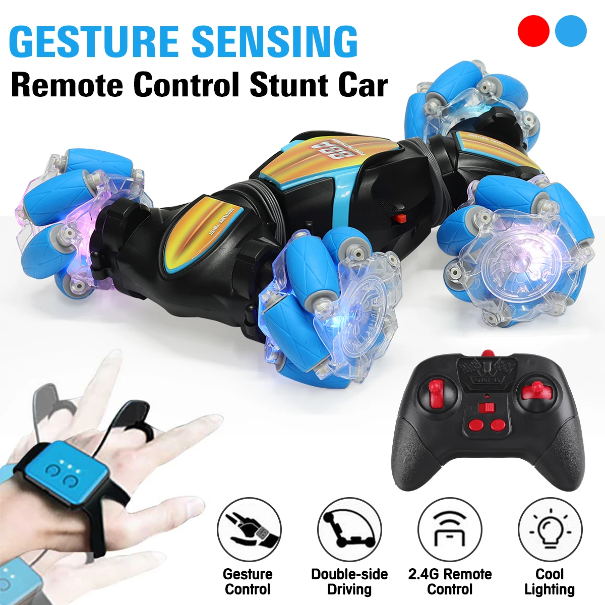 2.4G 4WD Gesture Sensing Car Remote Control Stunt Car 360° All-Round Drift Twisting Off-Road Dancing Vehicle Kids Toys W/ Lights 1