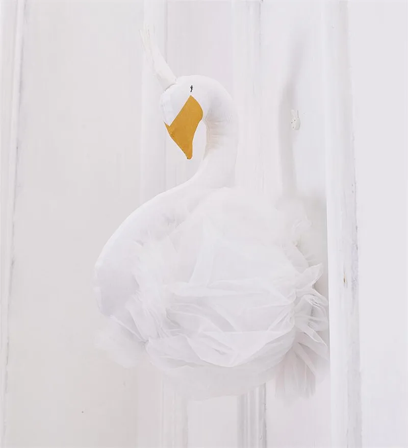 Nordic Style Pink White Swan Animals Head Wall Mount Hanging Stuff Plush Toys Princess Kids Room Wall Decor Dolls Photo Props (46)