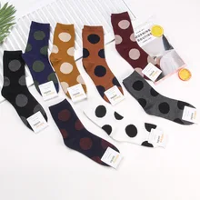 Корейские женские хлопковые носки в горошек; модные повседневные забавные теплые дышащие уличные носки Kawaii Happy; сезон осень-зима; Skarpetki