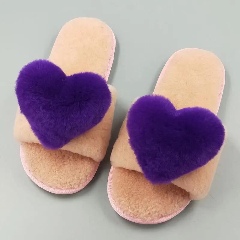 

New Style Autumn And Winter Women's Sheep Shearing Fur Home Cotton-padded Shoes Anti-slip Thick Warm Soft-Sole Rex Rabbit Heart