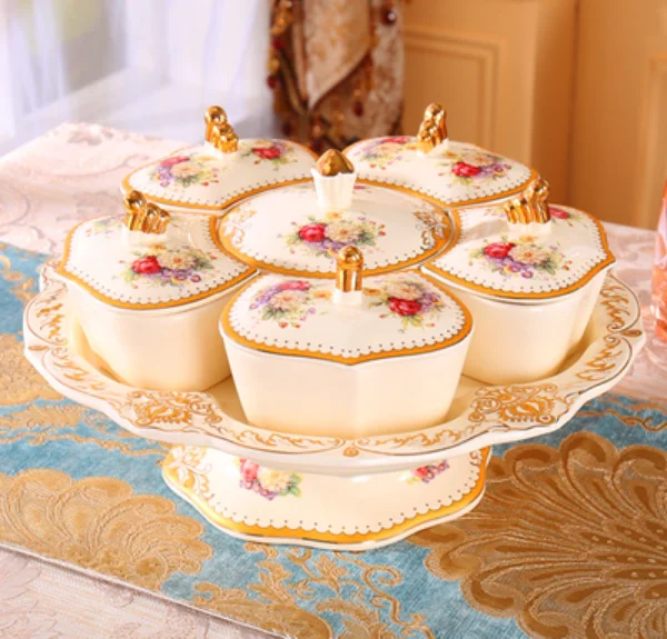 Hibiscus High Фарфор Европейский дворец Фруктовая тарелка фрукты тарелка стеллаж фрукты сухофрукты коробка здоровая гостиная фрукты семья вечерние Рождество mu - Цвет: Hibiscus High